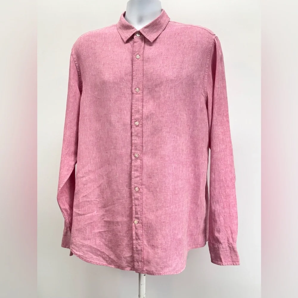 BANANA REPUBLIC Men's pink 100% Linen Slim Fit Button Down Shirt size XL - Picture 2 of 13